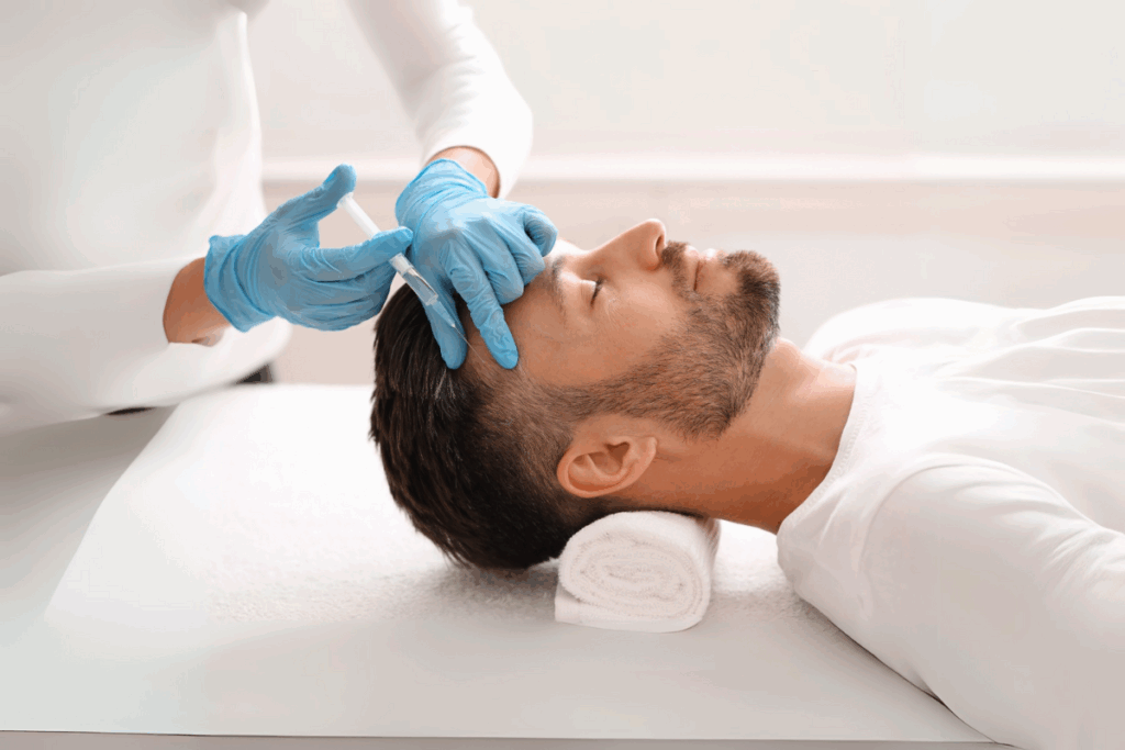 Fillers for men administered during relaxing facial treatment to reduce signs of aging.